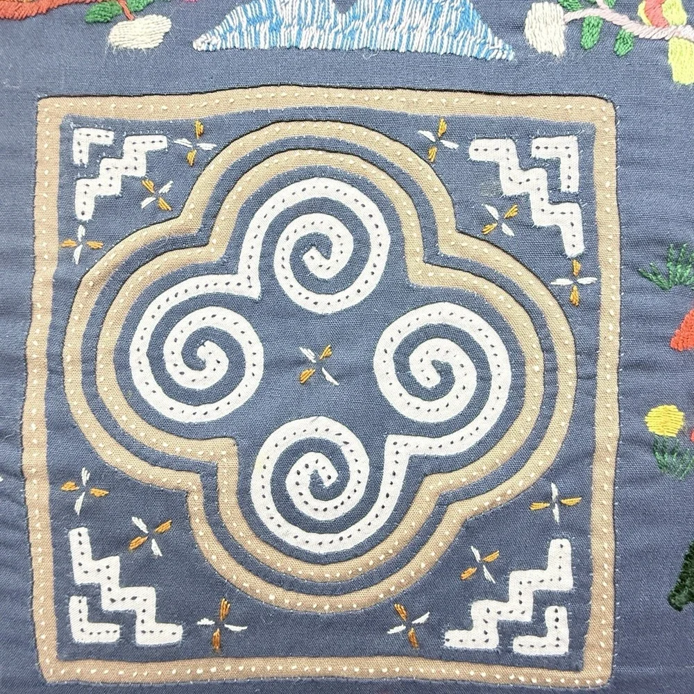 Hmong Story Cloth Paj Ntaub Pillow Cover Hand Embroidered Textile Art 18x18